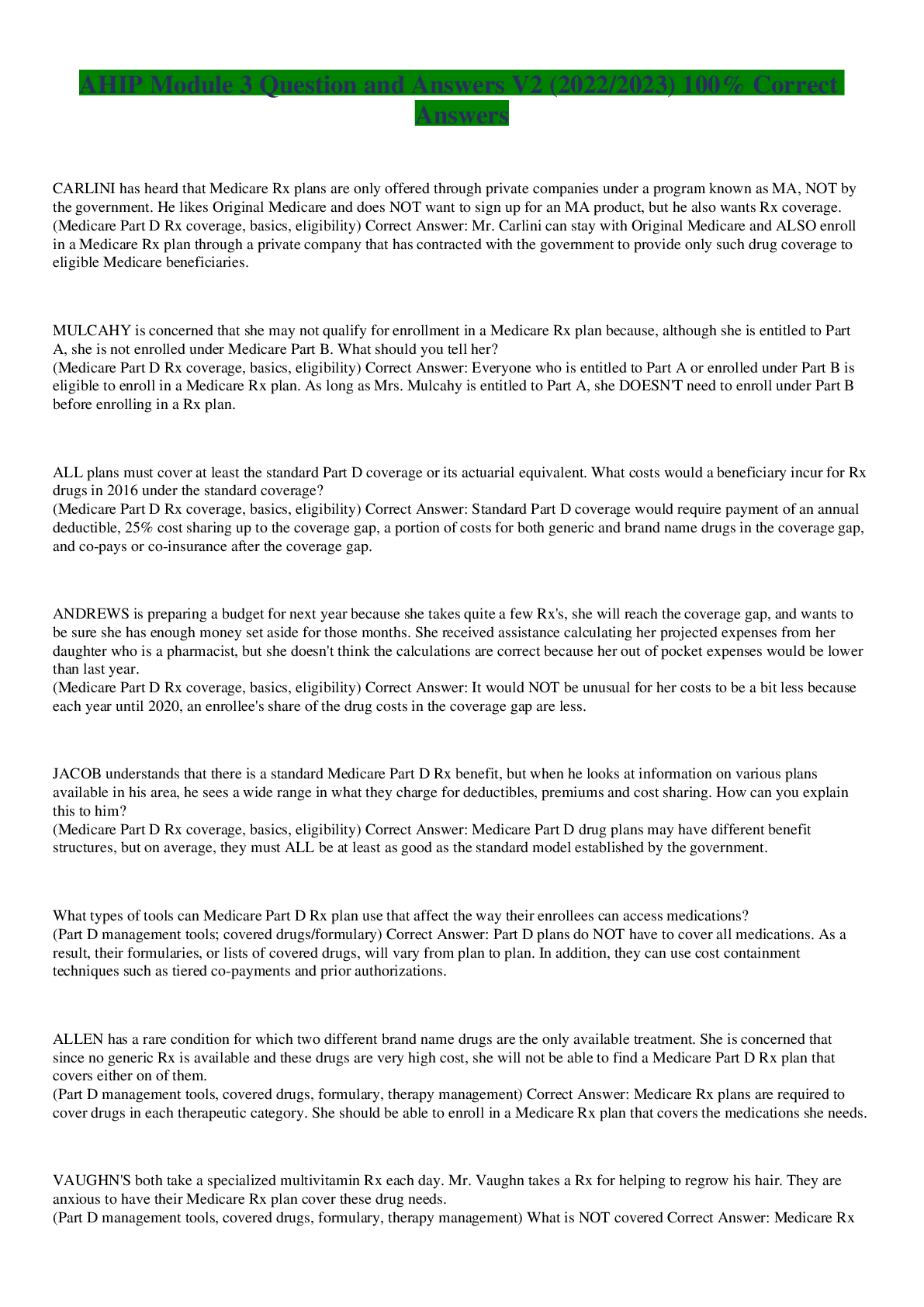 Preview image for AHIP Module 3 Question and Answers V2 (2022/2023) 100%  Correct Answers